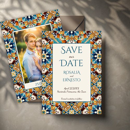 Talavera azulejo tile vintage Mexican wedding Save The Date