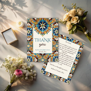 Talavera azulejo tile vintage Mexican wedding Thank You Card