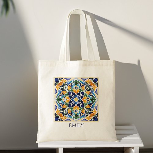 Talavera azulejo vintage Mexican customized name Tote Bag