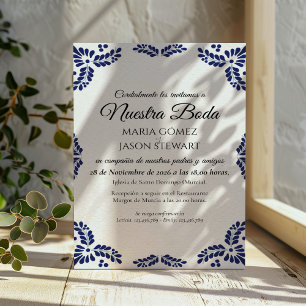 Talavera Black Floral Minimalist Spanish Wedding Invitation