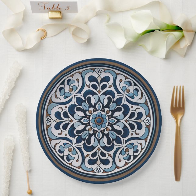 Talavera Blue and Brown Paper Plates (Wedding)