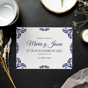 Talavera Blue Floral Minimalist Spanish Wedding Save The Date