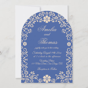 Talavera Blue Floral Vintage Wedding Invitation
