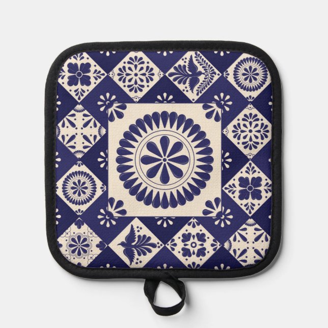 Talavera Blue Tile Pot Holder (Front)