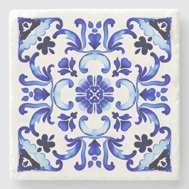 Talavera blue tiles Mexican bridal shower favors Stone Coaster (Front)