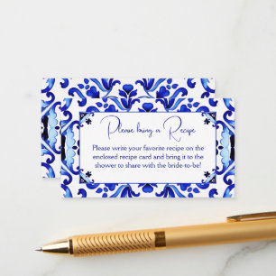 Talavera blue tiles Mexican bridal shower recipe Enclosure Card