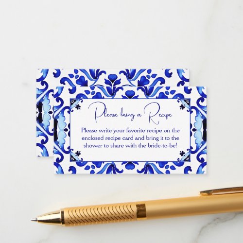 Talavera blue tiles Mexican bridal shower recipe Enclosure Card