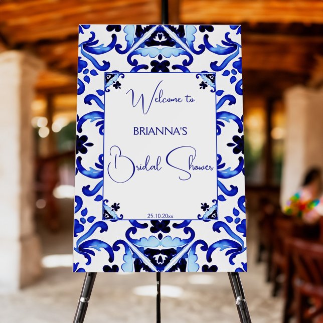 Talavera blue tiles Mexican bridal shower welcome  Foam Board (Talavera Azulejo blue tiles vintage Mexican bridal shower welcome sign Board personalized decor)
