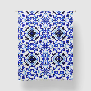 Talavera blue tiles Mexican Greek Italian tiles Blackout Curtains