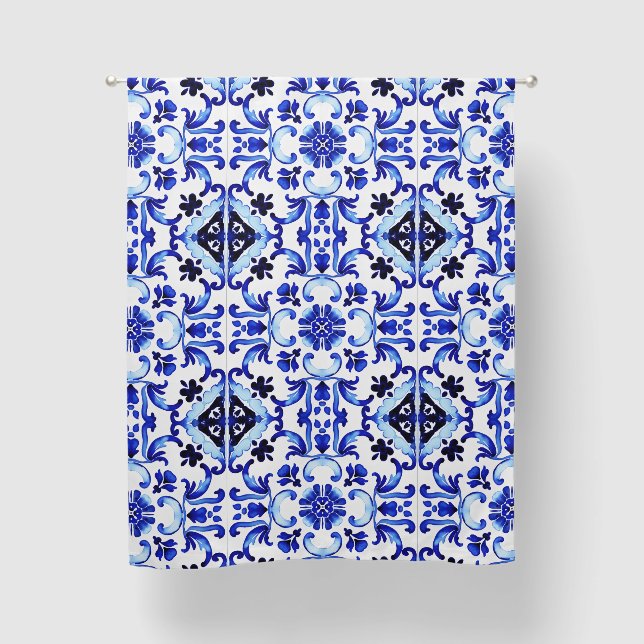 Talavera blue tiles Mexican Greek Italian tiles  Blackout Curtains (Front)