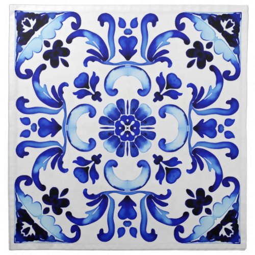 Talavera blue tiles Mexican Greek Italian tiles  Cloth Napkin
