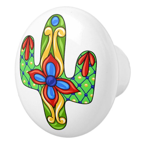 Talavera Cactus Ceramic Drawer Knob