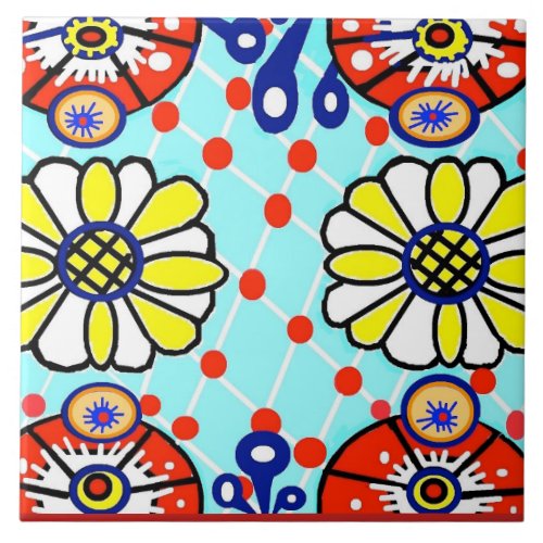 Talavera Ceramic Tile _ Cinco de Mayo _ Flowers _