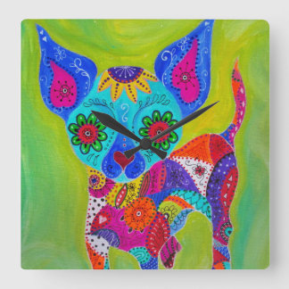 Talavera Chihuahua Square Wall Clock
