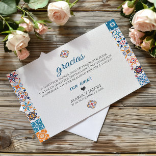 Talavera Colorful Floral Fiesta Spanish Wedding Thank You Card