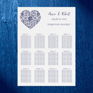 Talavera Heart Wedding seating chart 12 tables Foam Board
