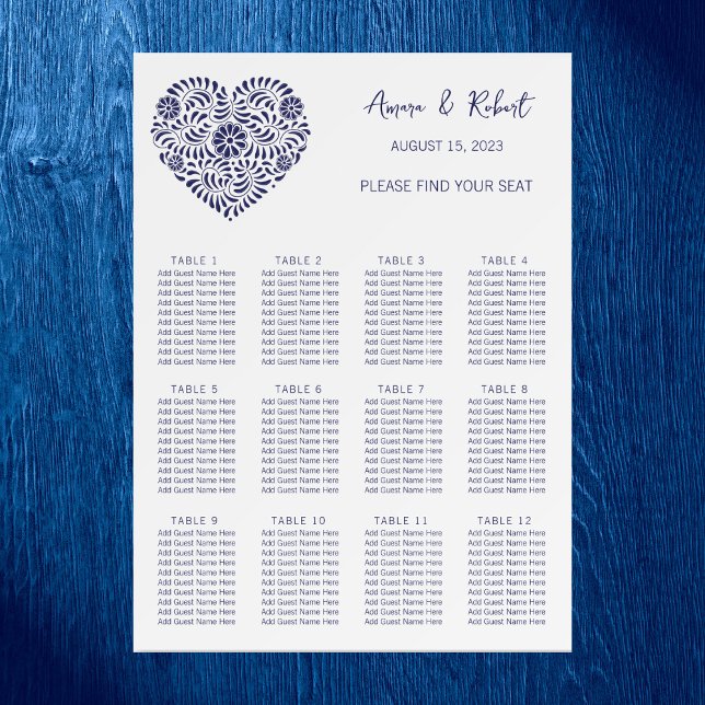 Talavera Heart Wedding seating chart 12 tables Foam Board (Creator Uploaded)