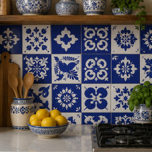 Talavera Heritage Blue and White Mexican Folk Art Ceramic Tile
