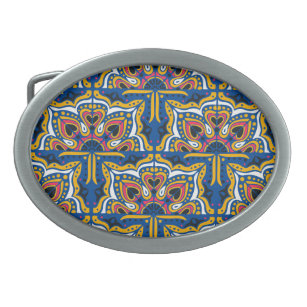 Talavera Indian Mosaic: Ceramic Seamless. Belt Buckle