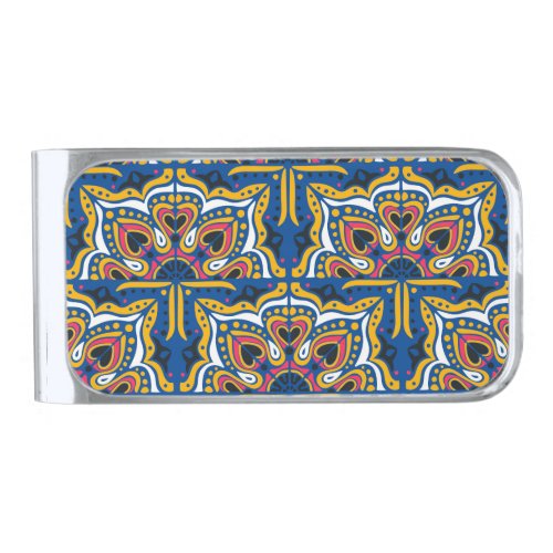 Talavera Indian Mosaic Ceramic Seamless Silver Finish Money Clip