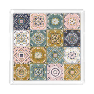 Talavera Indian: Patchwork, Ethnic Mosaic. Acrylic Tray