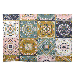 Talavera Indian: Patchwork, Ethnic Mosaic. Cloth Placemat