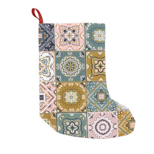 Talavera Indian Patchwork Ethnic Mosaic Small Christmas Stocking