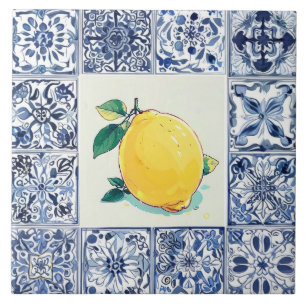 Talavera Lemon - Blue and White Mediterranean Ceramic Tile