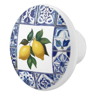 Talavera Lemons - Blue and White Mediterranean Ceramic Knob
