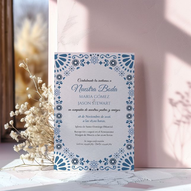 Talavera Majolica Blue Floral Boda Spanish Wedding Invitation (Talavera Majolica Blue Floral Boda Spanish Wedding Invitation)