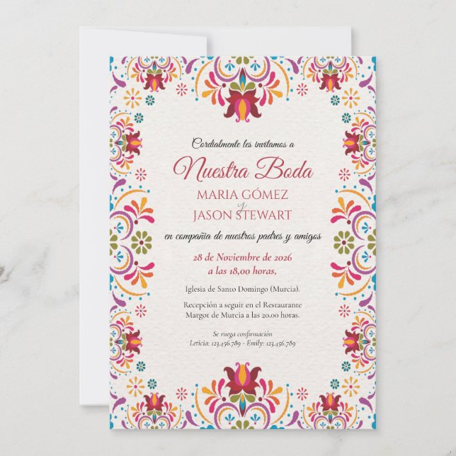 Talavera Majolica Colorful Floral Spanish Wedding Invitation (Front)