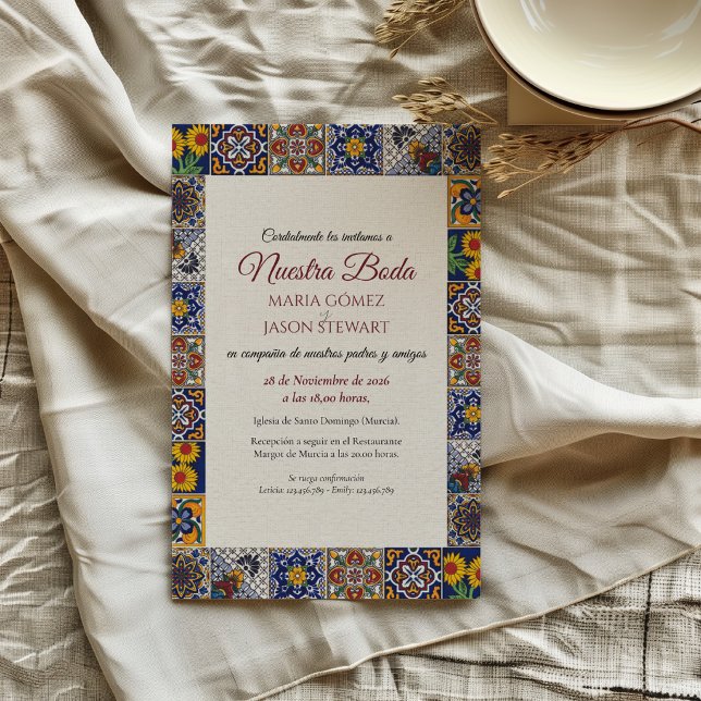 Talavera Majolica Geometric Floral Spanish Wedding Invitation (Talavera Majolica Geometric Floral Spanish Wedding Invitation)