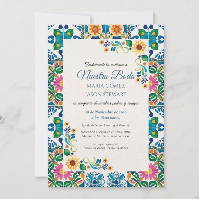 Talavera Majolica Sunflower Fiesta Spanish Wedding Invitation (Front)