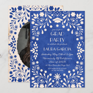 Talavera Mexican Royal Blue Graduation Photo Invitation