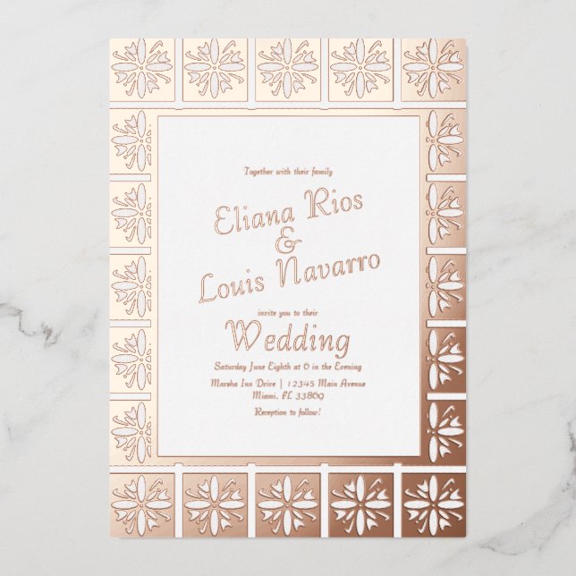 Talavera  Mexican Spanish Gold Wedding Pressed  Foil Invitation (Front)