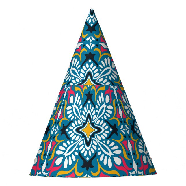 Talavera Mosaic: Multicultural Seamless Wallpaper. Party Hat (Front)