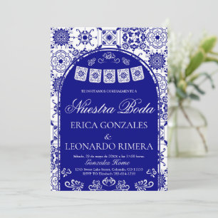 Talavera Navy Blue Papel Picado Spanish Wedding Invitation