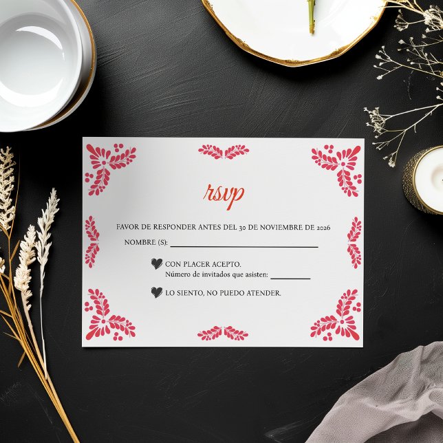 Talavera Orange Floral Minimalist Spanish Wedding RSVP Card (Talavera Orange Floral Minimalist Spanish Wedding RSVP Card)