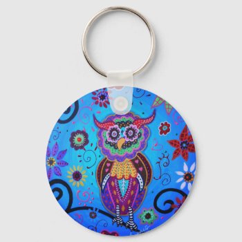 Talavera Owl Mexican Painting Keychain by prisarts at Zazzle