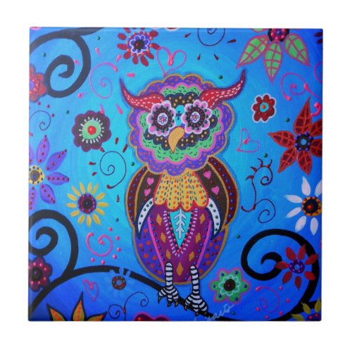Talavera Owl Mexican Painting Tile