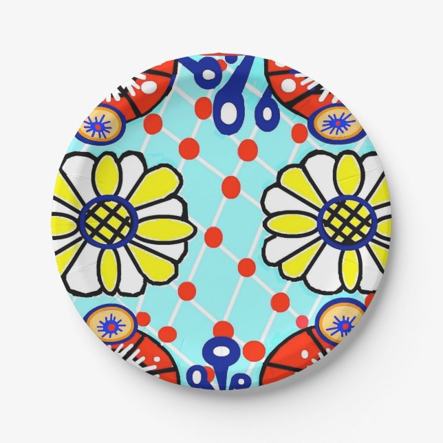 Talavera Paper Plate - Cinco de Mayo - Flowers (Front)