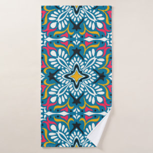 Talavera pattern. Indian patchwork. Azulejos portu Bath Towel