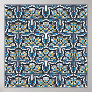 Talavera pattern. Indian patchwork. Azulejos portu Poster