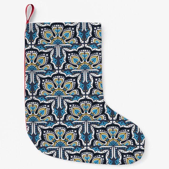 Talavera pattern. Indian patchwork. Azulejos portu Small Christmas Stocking (Front)