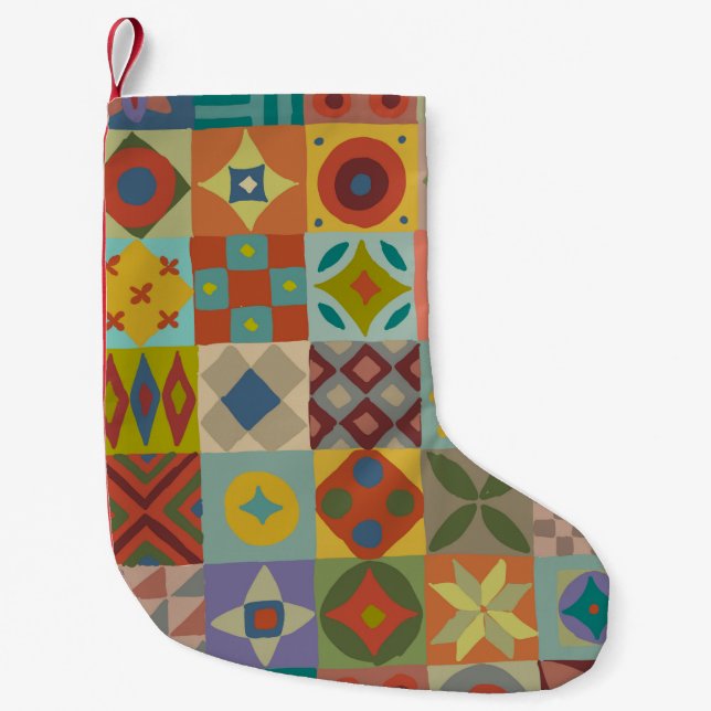 Talavera pattern. Indian patchwork. Turkish orname Small Christmas Stocking (Front)