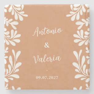 Talavera Personalized Wedding Mexican Barro Tiles Stone Coaster
