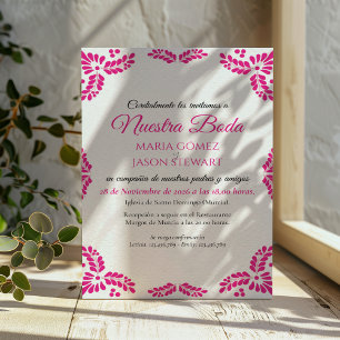 Talavera Pink Floral Minimalist Spanish Wedding Invitation