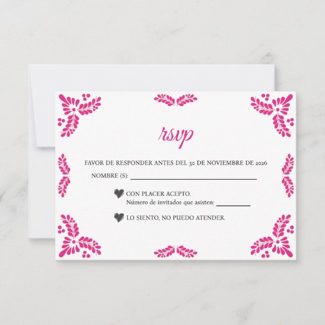 Talavera Pink Floral Minimalist Spanish Wedding RSVP Card (Front)