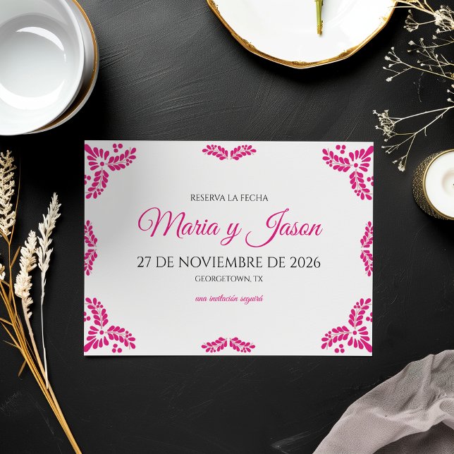 Talavera Pink Floral Minimalist Spanish Wedding Save The Date (Talavera Pink Floral Minimalist Spanish Wedding Save The Date)
