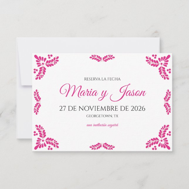 Talavera Pink Floral Minimalist Spanish Wedding Save The Date (Front)